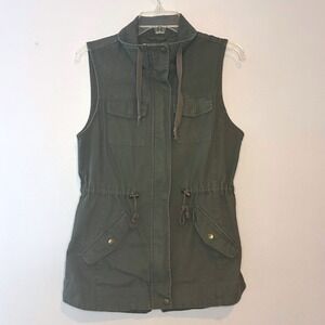 Sebby Olive Green Utility Cargo Vest Womens Size S P Drawstring Waist Pockets